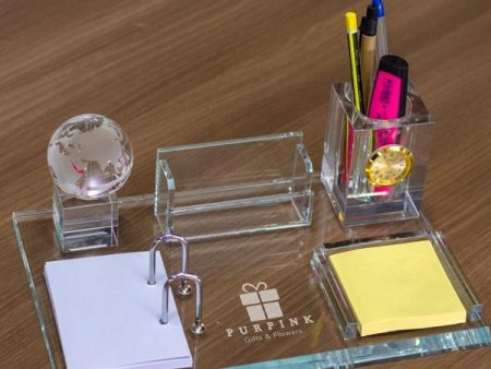 Personalised Crystal Desk Organiser with Sticky Notes Cheap