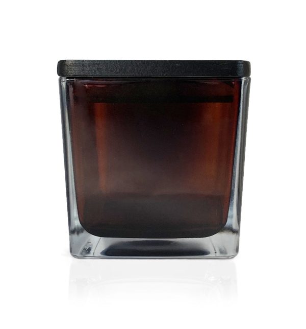 Amber Square Glass Candle Jar with Black Wooden Lid 250ml Discount