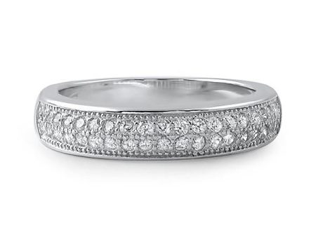 0.40 CTW Silver CZ 2 Row Micropave Wedding Band Online Hot Sale