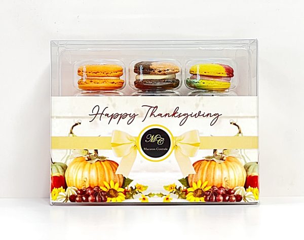 12 Pack Happy Thanksgiving Macaron Collection with Clear Gift Box | Ideal for Thanksgiving Festivities For Sale