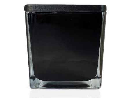 Seconds - Black Square Glass Candle Jar with Black Wooden Lid 250ml For Sale