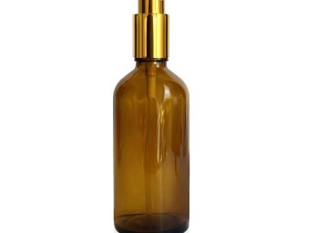 100ml Amber Glass Bottle with Pump and Gold Lid Discount