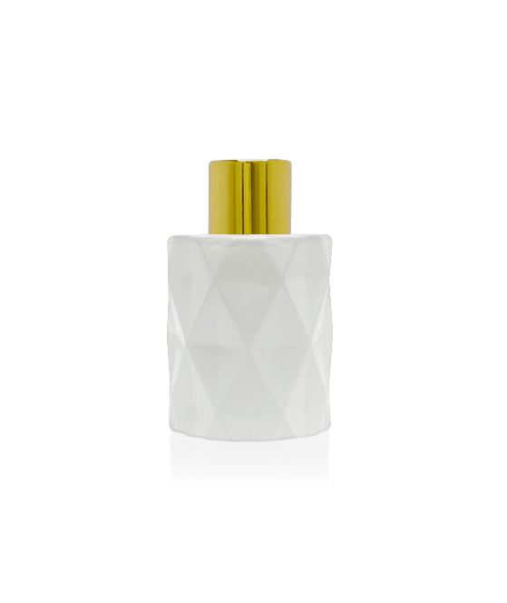 50ml Diamond Cut White Diffuser Bottle - Gold Collar Discount