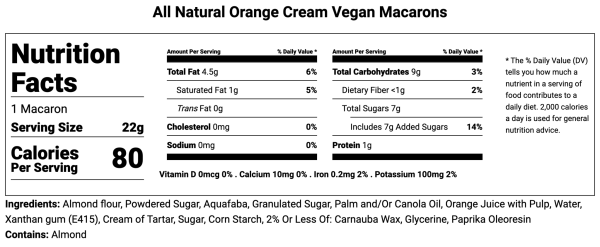 All Natural Orange Cream Vegan French Macarons | Available in 24 & 48 Pack Fashion