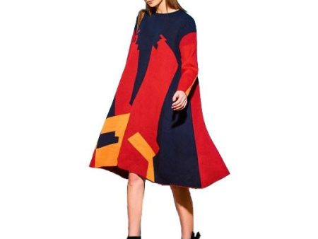 Asymmetrical Color Block Long Sleeve Women s Sweater Dress Cheap