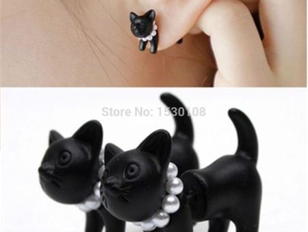 Black Cat Kitten Lady Ear Stud Earring Discount