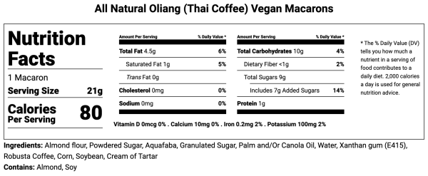 All Natural Thai Coffee (Oliang) Vegan French Macarons | Available in 24 & 48 Pack Supply