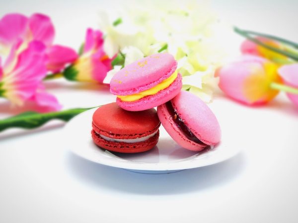 Assorted  French Macarons | Red Velvet, Raspberry and Pink Lemonade Macarons | Available in 48 & 96 Pack For Cheap