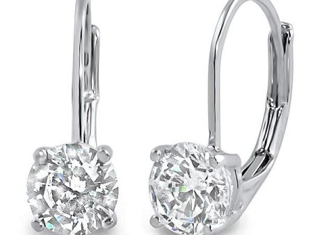 1.68 CTW 5A CZ Solitaire Silver Leverback Earrings Online