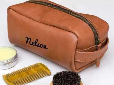 Cognac Genuine Leather Wash Bag Online Sale