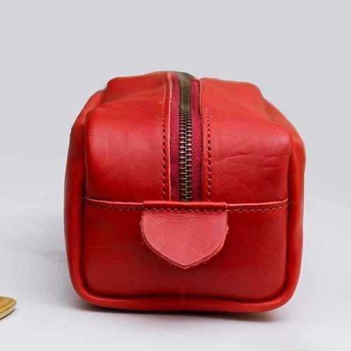 Red Genuine Leather Washbag Cheap