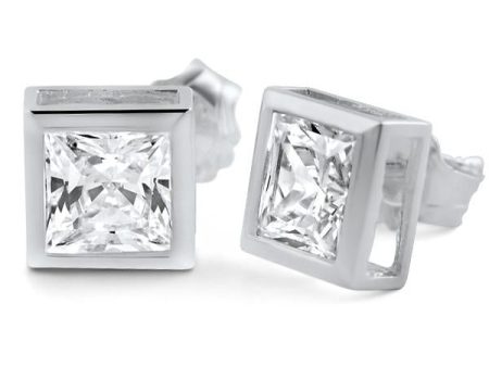 1.40 CWT 5mm Princess Cut Square Bezel Studs For Discount