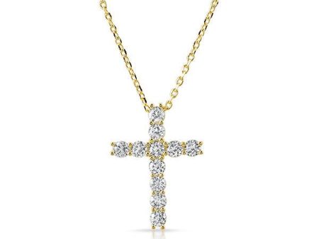 1.20 CTW CZ Prong Set Cross Gold Necklace Online Hot Sale