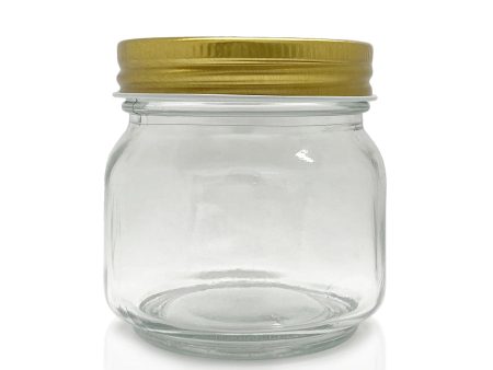 Cube Jar - Clear Glass with Gold Metal Lid 250mls Cheap