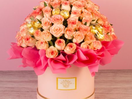 Bicolor Roses with Chocolates Hat Box Fashion