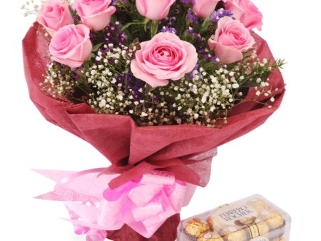 A dozen roses with a box of ferrero rocher chocolates Cheap