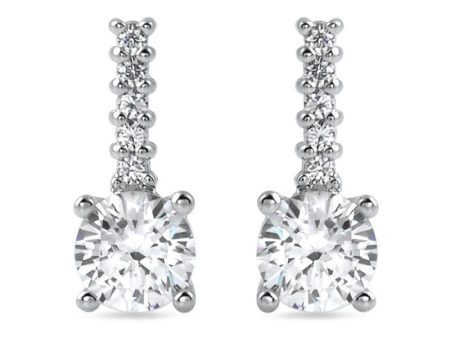 1.10 CTW Silver Simple Round CZ Drop Earrings For Discount