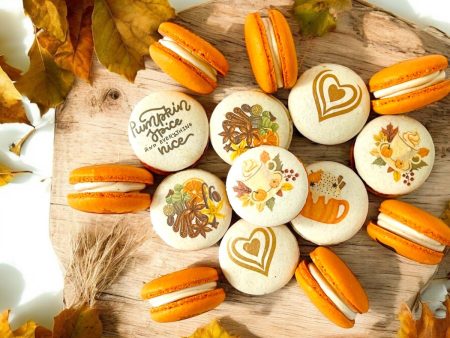 Autumn Vegan Macaron Trio – Pumpkin Spice, Maple Pumpkin, Chocolate Pumpkin Delight For Sale