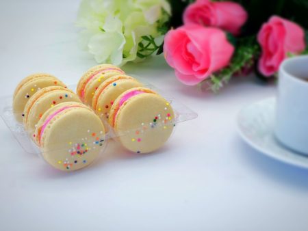 6 Pack  birthday cake macarons | ideal for celebratory events. on Sale