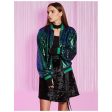 Avocado Green Full Sleeves Peter Pan Collar Sequined Bomber Jacket Hot on Sale