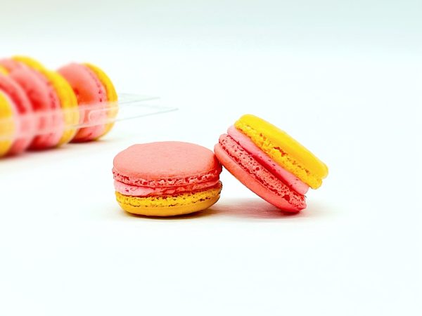 6 Pack Apricot - Raspberry French Macarons For Sale