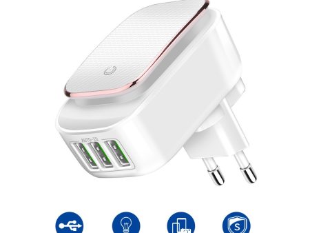 Travel Wall Charger 5V 3.4A (Max) 3-Port LED Night Lamp 17W Auto-ID Foldable Plug with EU&US USB Charger Adapter For Huawei Sony Samsung GALAXY S7 edge S7 S6 Edge+ S6 Edge S6 Note 5 iPhone X 8 Plus 8 6 6S 7 Plus SE For Sale