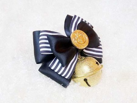 Black & Beige Striped Handmade Ribbon Bowtie on Sale