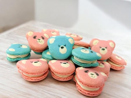 Adorable Bear Macarons - Customizable Blue, Pink, or Mixed Bear Faces - Available in 12, 24, or 48 Packs For Sale